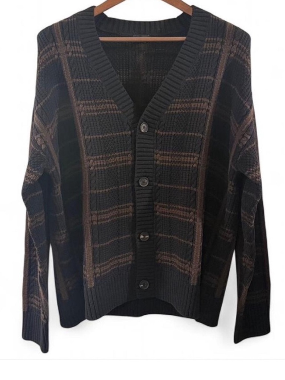 Express Black/Brown Plaid Cardigan Size Men’s Large